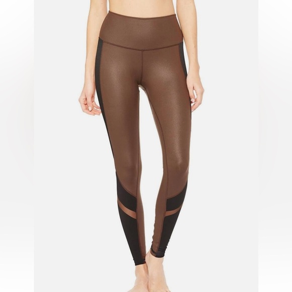 Alo Yoga Elevate High Rise Leggings Mink Brown and Black Size Small - Picture 1 of 8